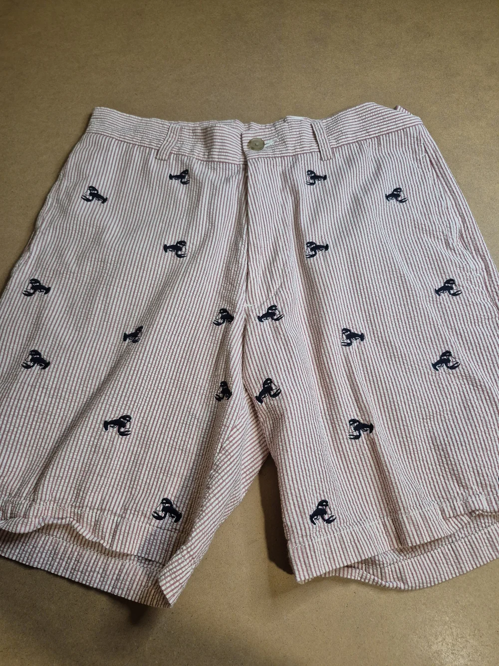 J. Crew Pink and White Seersucker Shorts with Navy Embroidered Anchors 4380/5